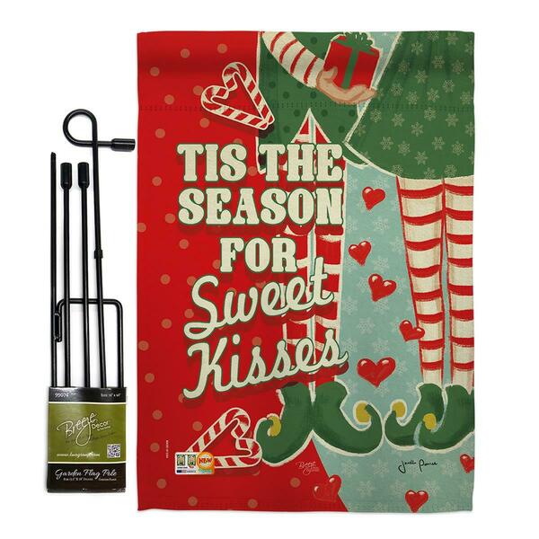 Gardencontrol 13 x 18.5 in. Season Sweet Kisses Winter Christmas Vertical Dbl Sided Garden Flag Set w/Banner Pole GA4130451